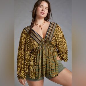 Boho Western Embroidered V-Neck Blouse Conditions Apply Anthropologie Size S